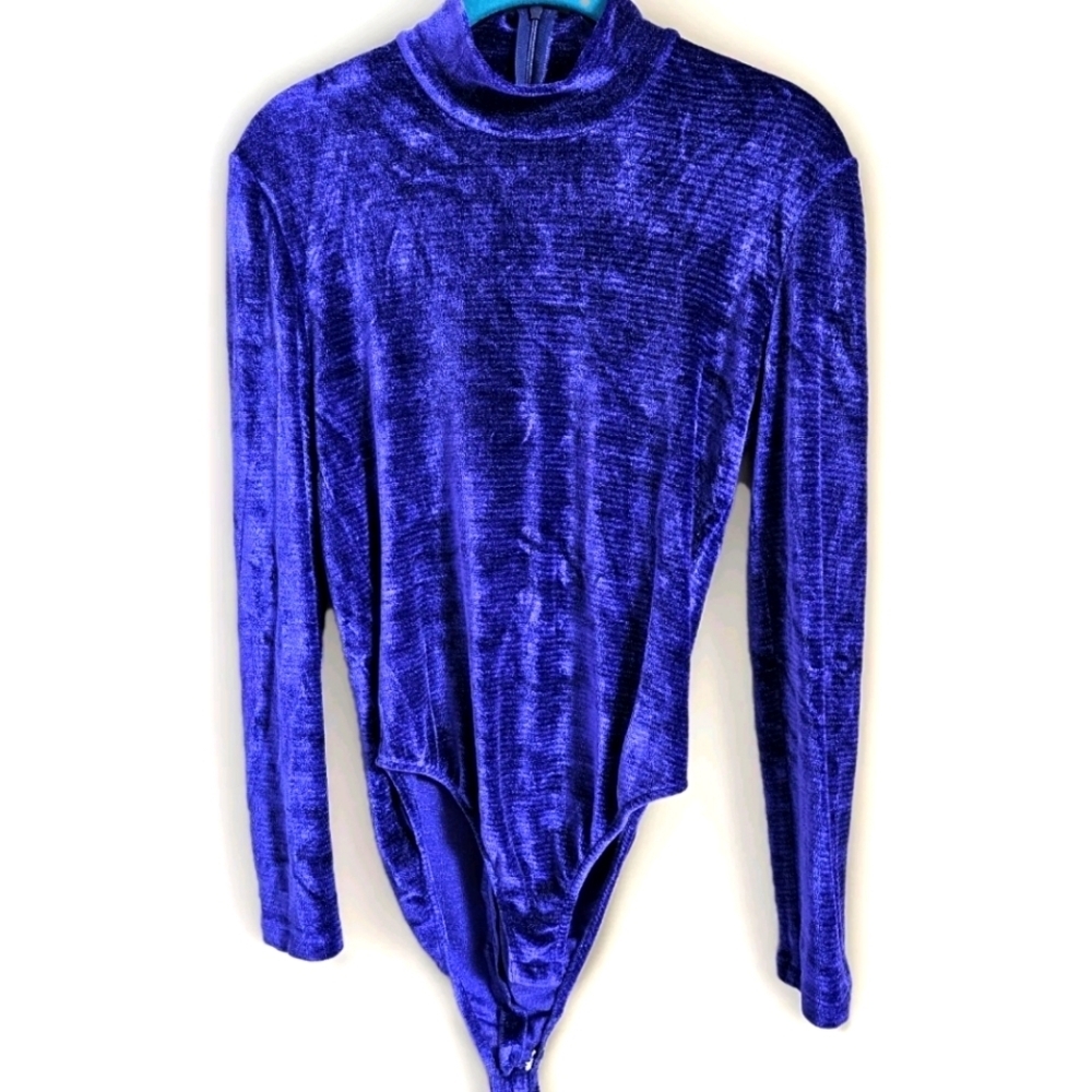ESCADA by Margaretha Ley Vintage Women's Purple Velvet Mock Neck Bodysuit Small - Picture 2 of 12